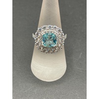 Ladies 925 Sterling Silver Aqua Gemstone Ring