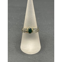 Ladies 18ct Yellow Gold Green Gemstones and CZ Stone Ring