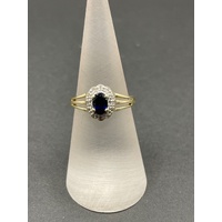 Ladies 9ct Yellow Gold Blue Gemstones and Diamonds Ring