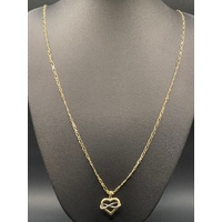 Ladies 9ct Yellow Gold Figaro Link Necklace & Heart Pendant