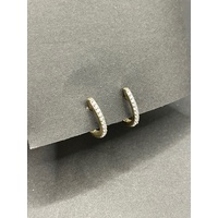 Ladies 9ct Yellow Gold Oval Hoop Diamond Earrings