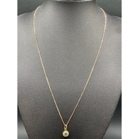 Ladies 9ct Yellow Gold Box Link Chain & Evil Eye Pendant