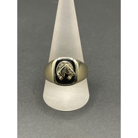 Men's 9ct Yellow Gold Horse Head and Shoe Black Gemstone Ring