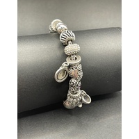 Ladies 925 Sterling Silver Snake Link Bracelet and Charms