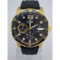 Guess W1174G4 Mens Gold Tone Black Rubber Strap Watch Sporty Chronograph