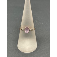 Ladies 9ct Rose Gold Purple Gemstone and Diamond Ring