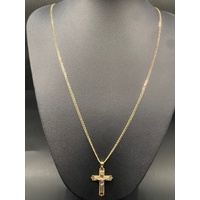 Unisex 9ct Yellow Gold Curb Link Necklace with Crucifix Pendant