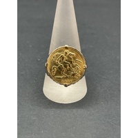 Mens 14ct Yellow Gold Round Sovereign Coin Ring