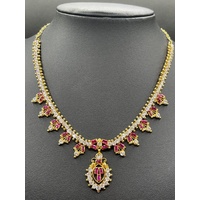 Ladies 21ct Yellow Gold Indian Fancy Link Gemstone Necklace