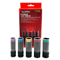 ToolPRO 5 Piece 1/2 Inch Drive Thin Wall Wheel Nut Impact Socket Set 697421