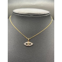 Childs 9ct Yellow Gold Curb Link Necklace & Evil Eye Pendant