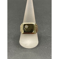 Mens 9ct Yellow Gold Diamond Ring