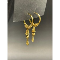Ladies 22ct Yellow Gold Round Hoop Dangle Earrings