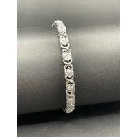Ladies 925 Sterling Silver Fancy Link Diamond Tennis Bracelet