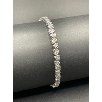 Ladies 925 Sterling Silver Heart Link Diamond Tennis Bracelet