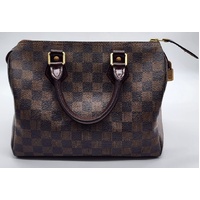 Louis Vuitton Speedy 25 Damier Ebene Canvas Handbag with Gold Hardware