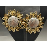 Ladies 18ct Two Tone Gold Flower Stud Earrings