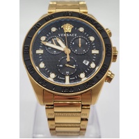 Versace Greca Dome Chrono Quartz Stainless Steel Gold Black Ladies Watch VE6K