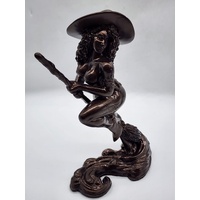 Nude Witch on Broom Bronze Statue 27cm High x 15cm Wide
