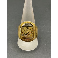 Mens 21ct Yellow Gold Pattern Ring