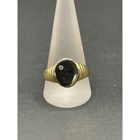 Mens 9ct Yellow Gold Oval Signet Diamond Ring