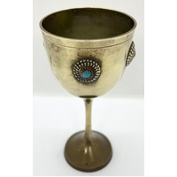 Vintage Brass Goblet with Ornamental Inlay 15.5cm