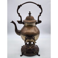 Antique Victorian Era Brass Tilting Kettle with Burner