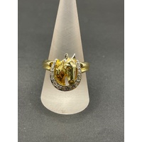 Mens 18ct Yellow Gold Horse Cubic Zirconia Ring