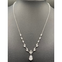 Ladies 925 Sterling Silver Belcher Link CZ Droplet Necklace