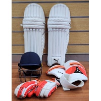 Puma Mens Senior Evo Cricket Gear Pads Gloves Thigh Guard and Masuri Helmet