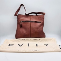 Evity Genuine Leather Shoulder Bag Crossbody Purse Reddish Brown with Dust Bag