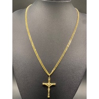 Unisex 18ct Yellow Gold Tight Curb Link Necklace & Crucifix Pendant