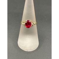 Ladies 9ct Yellow Gold Red Gemstone and Diamonds Ring