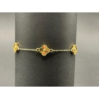 Ladies 18ct Yellow Gold Belcher Link & Clover Bracelet