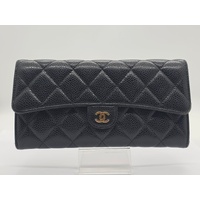 Chanel Black Caviar Quilted Leather Flap Wallet with Chain and Gold Hardware