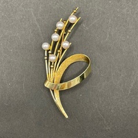 Ladies 14ct Yellow Gold White Pearl Bouquet Brooch