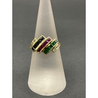 Ladies 18ct Yellow Gold Multi Colour Gemstone Ring