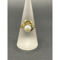 Ladies 18ct Yellow Gold White Pearl Diamond Ring