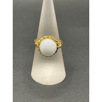 Ladies 9ct Yellow Gold White Dome Ring