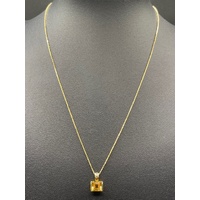 Ladies 18ct Yellow Gold Box Link Chain & Orange Gemstone Pendant