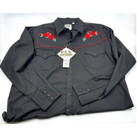 Ely Cattleman Western Shirt XL Black Embroidered Rose Pearl Snap 15203954-BK