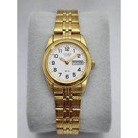 Citizen Quartz Ladies Gold Tone Watch White Dial Day Date 5 Bar WR
