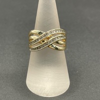 Ladies 9ct Yellow Gold Diamond Cross Over Ring