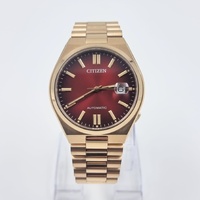 Citizen Mens Automatic Watch Gold Tone Red Dial 5 Bar Stainless Steel
