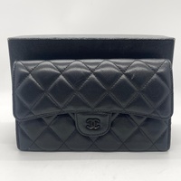 Chanel Classic Flap Lambskin Wallet Black Leather Black Hardware