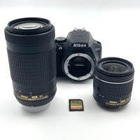 Nikon D3500 DSLR Camera Dual Lens 18-55mm and 70-300mm 64GB SD Kit