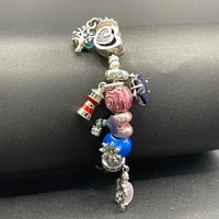 Ladies 925 Sterling Silver Round Charm Bangle