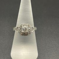 Ladies 14ct White Gold Natural Diamond Halo Ring