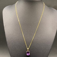 Ladies 18ct Yellow Gold Tight Curb Link & Oval Purple Pendant