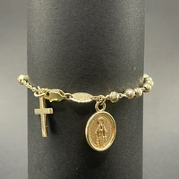 Ladies 9ct Yellow Gold Cable & Bead Link Bracelet